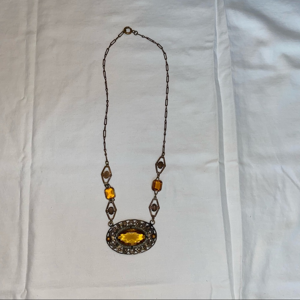 Victorian style necklace with amber crystals